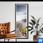 Poster Holztreppe Auf Berg Mit Wolken Schmal Produktvorschau mit dem Bild Holztreppe auf Berg mit Wolken im Format Schmal.