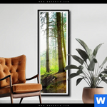 Poster Idyllischer Wald Bei Sonnenaufgang Schmal Produktvorschau mit dem Bild Idyllischer Wald bei Sonnenaufgang im Format Schmal.