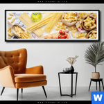 Poster Italienische Pasta Vielfalt Panorama Produktvorschau mit dem Bild Italienische Pasta Vielfalt im Format Panorama.
