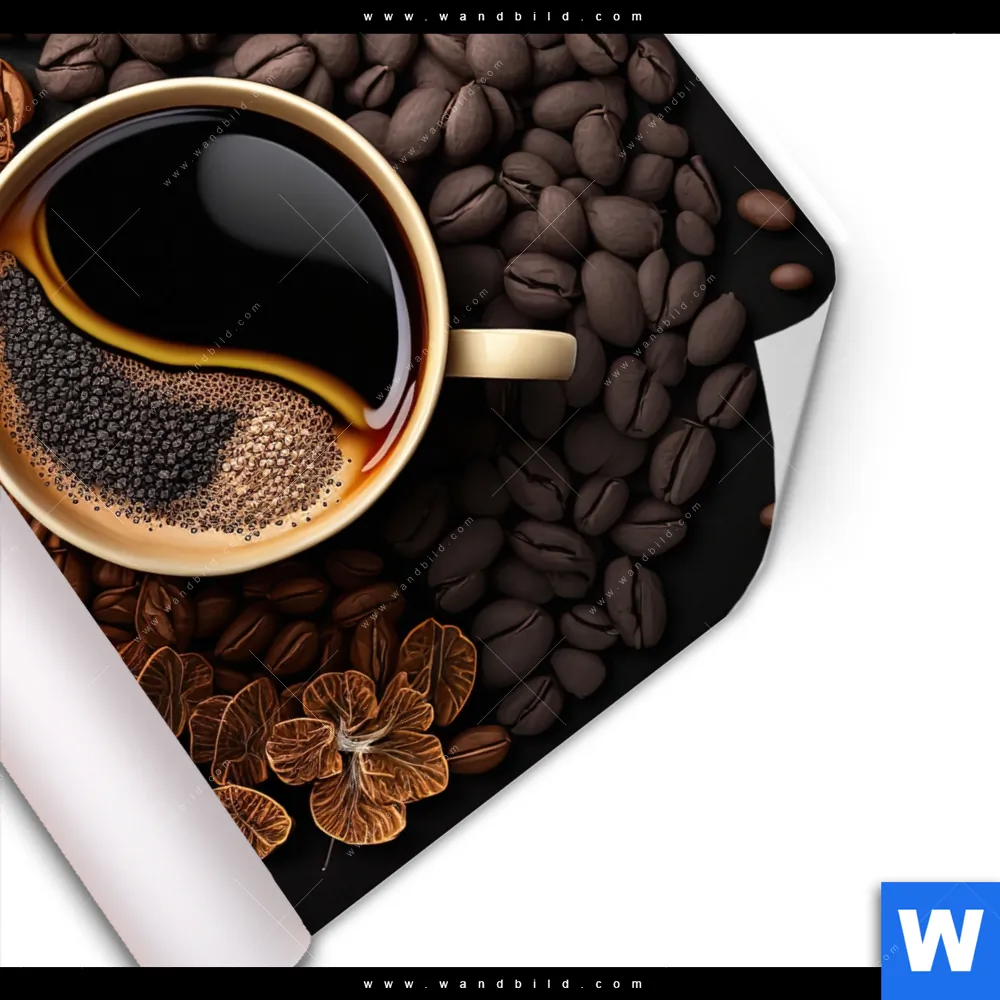 Poster von wandbild.com - Kaffee mit Blattdekoration - Quadrat