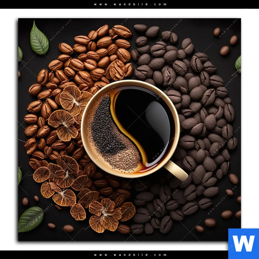 Kaffee - mit Quadrat von Poster - Blattdekoration wandbild.com