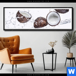 Poster Kokosnuesse Mit Wasserspritzer Panorama Produktvorschau mit dem Bild Kokosnüsse mit Wasserspritzer im Format Panorama.