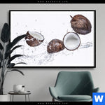 Poster Kokosnuesse Mit Wasserspritzer Querformat Produktvorschau mit dem Bild Kokosnüsse mit Wasserspritzer im Format Querformat.