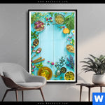 Poster Kraeuter Auf Blauem Holztisch Hochformat Produktvorschau mit dem Bild Kräuter auf blauem Holztisch im Format Hochformat.