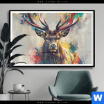 Poster Kreativer Hirsch Mit Farbspritzern Querformat Produktvorschau mit dem Bild Kreativer Hirsch mit Farbspritzern im Format Querformat.