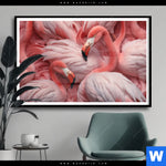 Poster Kuschelnde Flamingos Querformat Produktvorschau mit dem Bild Kuschelnde Flamingos im Format Querformat.