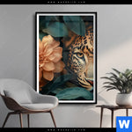 Poster Leopard Im Bluetenmeer Hochformat Produktvorschau mit dem Bild Leopard im Blütenmeer im Format Hochformat.