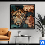 Poster Leopard Im Bluetenmeer Quadrat Produktvorschau mit dem Bild Leopard im Blütenmeer im Format Quadrat.