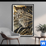 Poster Leopard In Goldener Tarnung Hochformat Produktvorschau mit dem Bild Leopard in goldener Tarnung im Format Hochformat.