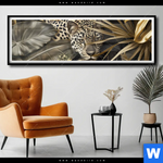 Poster Leopard In Goldener Tarnung Panorama Produktvorschau mit dem Bild Leopard in goldener Tarnung im Format Panorama.