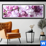 Poster Lila Fliederblueten Panorama Produktvorschau mit dem Bild Lila Fliederblüten im Format Panorama.