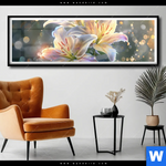 Poster Lilien Im Morgenlicht Panorama Produktvorschau mit dem Bild Lilien im Morgenlicht im Format Panorama.