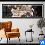 Poster Lilien In Goldenem Rauch Panorama Produktvorschau mit dem Bild Lilien in goldenem Rauch im Format Panorama.