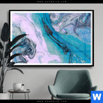 Poster Liquid Marmor Tuerkis Flieder Querformat Produktvorschau mit dem Bild Liquid Marmor Türkis Flieder im Format Querformat.