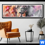 Poster Loewe Im Farbensturm Panorama Produktvorschau mit dem Bild Löwe im Farbensturm im Format Panorama.