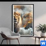 Poster Loewe Mit Goldenen Fluegeln Hochformat Produktvorschau mit dem Bild Löwe mit goldenen Flügeln im Format Hochformat.