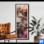 Poster Loewengesicht In Buntem Rauch Schmal Produktvorschau mit dem Bild Löwengesicht in buntem Rauch im Format Schmal.