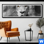 Poster Loewengesicht In Rauch Panorama Produktvorschau mit dem Bild Löwengesicht in Rauch im Format Panorama.