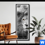 Poster Loewengesicht In Rauch Schmal Produktvorschau mit dem Bild Löwengesicht in Rauch im Format Schmal.