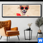 Poster Lustiger Hund Am Strand Panorama Produktvorschau mit dem Bild Lustiger Hund am Strand im Format Panorama.