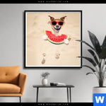 Poster Lustiger Hund Am Strand Quadrat Produktvorschau mit dem Bild Lustiger Hund am Strand im Format Quadrat.