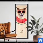 Poster Lustiger Hund Am Strand Schmal Produktvorschau mit dem Bild Lustiger Hund am Strand im Format Schmal.