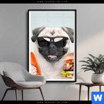 Poster Lustiger Hund Mit Burger Hochformat Produktvorschau mit dem Bild Lustiger Hund mit Burger im Format Hochformat.