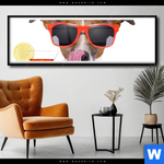 Poster Lustiger Hund Mit Drink Panorama Produktvorschau mit dem Bild Lustiger Hund mit Drink im Format Panorama.