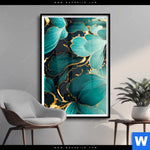 Poster Marmor Blueten In Tuerkis Gold Hochformat Produktvorschau mit dem Bild Marmor Blüten in türkis & gold im Format Hochformat.