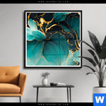 Poster Marmor Blueten In Tuerkis Gold Quadrat Produktvorschau mit dem Bild Marmor Blüten in türkis & gold im Format Quadrat.