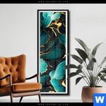 Poster Marmor Blueten In Tuerkis Gold Schmal Produktvorschau mit dem Bild Marmor Blüten in türkis & gold im Format Schmal.