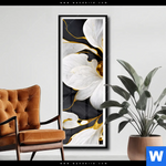 Poster Marmor Blueten In Weiss Gold Schmal Produktvorschau mit dem Bild Marmor Blüten in weiß & gold im Format Schmal.