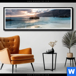 Poster Meeresrauschen Bei Sonnenuntergang Panorama Produktvorschau mit dem Bild Meeresrauschen bei Sonnenuntergang im Format Panorama.