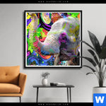 Poster Moderner Bunter Elefant No 2 Quadrat Produktvorschau mit dem Bild Moderner bunter Elefant No. 2 im Format Quadrat.