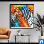 Poster Modernes Buntes Zebra Quadrat Produktvorschau mit dem Bild Modernes Buntes Zebra im Format Quadrat.