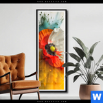Poster Mohnblume Im Farbnebel Schmal Produktvorschau mit dem Bild Mohnblume im Farbnebel im Format Schmal.