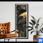 Poster Monstera Und Tukan Gold Schmal Produktvorschau mit dem Bild Monstera und Tukan Gold im Format Schmal.