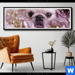 Poster Mops Im Bluetenmeer Panorama Produktvorschau mit dem Bild Mops im Blütenmeer im Format Panorama.