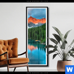 Poster Moraenensee Sonnenaufgang Schmal Produktvorschau mit dem Bild Moränensee Sonnenaufgang im Format Schmal.