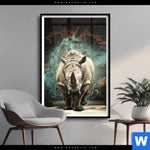 Poster Nashorn Zerstoert Wand Hochformat Produktvorschau mit dem Bild Nashorn zerstört Wand im Format Hochformat.