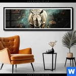 Poster Nashorn Zerstoert Wand Panorama Produktvorschau mit dem Bild Nashorn zerstört Wand im Format Panorama.