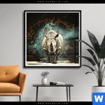 Poster Nashorn Zerstoert Wand Quadrat Produktvorschau mit dem Bild Nashorn zerstört Wand im Format Quadrat.