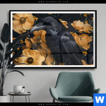 Poster Naturbild Rabe Blueten Querformat Produktvorschau mit dem Bild Naturbild - Rabe & Blüten im Format Querformat.