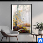 Poster Naturidylle Birken Im Nebel Hochformat Produktvorschau mit dem Bild Naturidylle - Birken im Nebel im Format Hochformat.