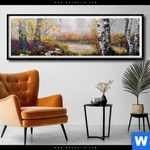 Poster Naturidylle Birken Im Nebel Panorama Produktvorschau mit dem Bild Naturidylle - Birken im Nebel im Format Panorama.
