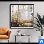 Poster Naturidylle Birken Im Nebel Quadrat Produktvorschau mit dem Bild Naturidylle - Birken im Nebel im Format Quadrat.