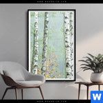 Poster Nebliger Birkenwald Hochformat Produktvorschau mit dem Bild Nebliger Birkenwald im Format Hochformat.