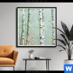 Poster Nebliger Birkenwald Quadrat Produktvorschau mit dem Bild Nebliger Birkenwald im Format Quadrat.