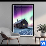 Poster Nordlichter Ueber Einem Holzhaus Hochformat Produktvorschau mit dem Bild Nordlichter über einem Holzhaus im Format Hochformat.