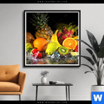 Poster Obst In Spritzendem Wasser Quadrat Produktvorschau mit dem Bild Obst-in spritzendem Wasser im Format Quadrat.
